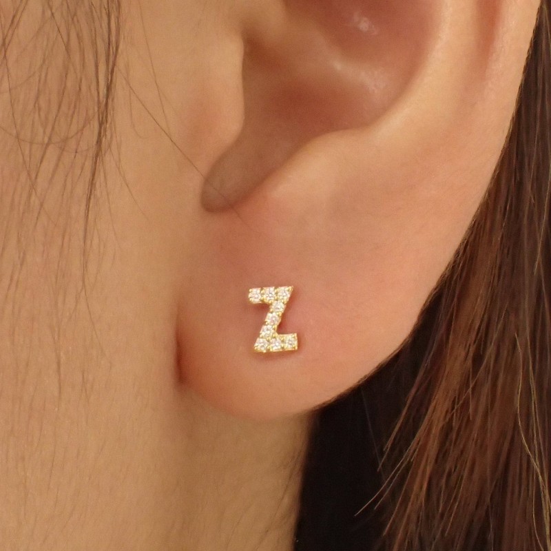 Personalized Letter Earrings, Diamond Initial Stud Earrings in 14K Solid Gold, Mix & Match Studs