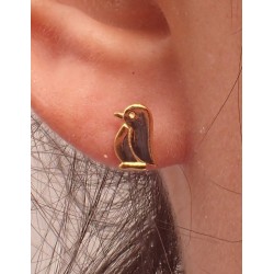 14k Penguin Earring, Yellow Gold Penguin Earring Gifts for Her, Tiny Penguin Stud Earring Gifts