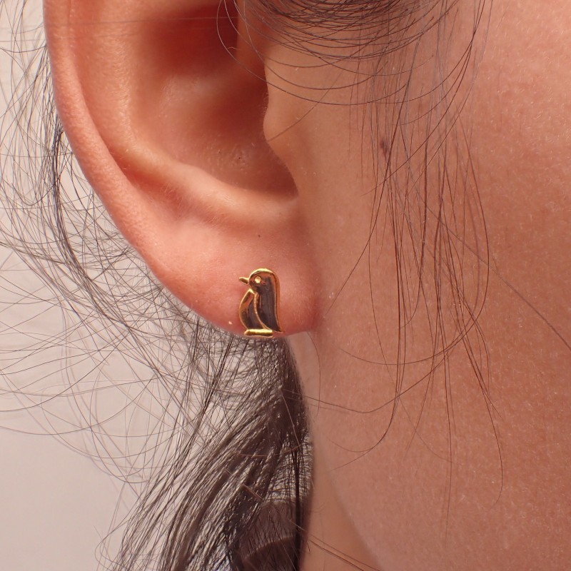 14k Penguin Earring, Yellow Gold Penguin Earring Gifts for Her, Tiny Penguin Stud Earring Gifts