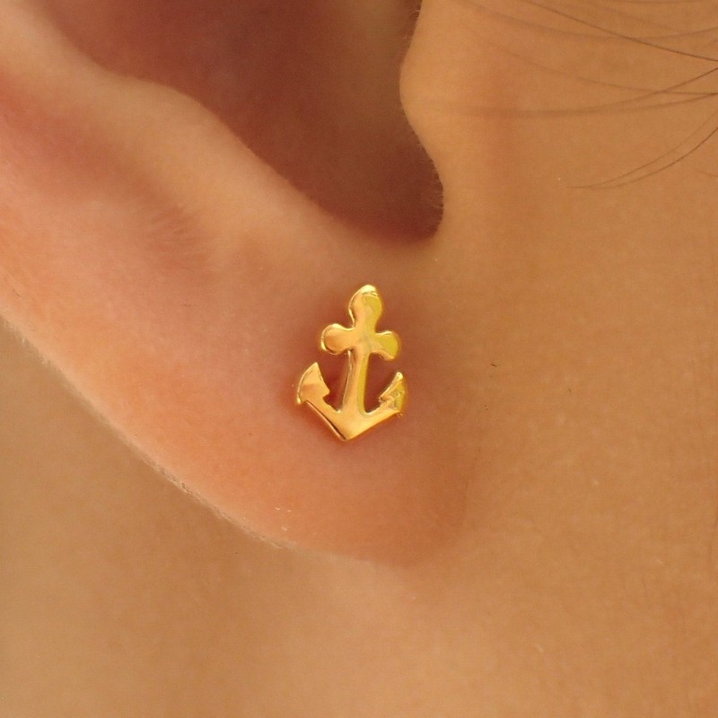 Anchor Stud Earrings, 14k Solid Gold Anchor Earrings, Tiny Stud Earrings, Nautical Earrings, Maritime Stud Earrings