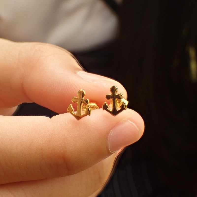 Anchor Stud Earrings, 14k Solid Gold Anchor Earrings, Tiny Stud Earrings, Nautical Earrings, Maritime Stud Earrings