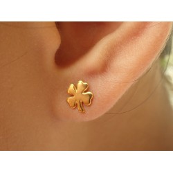 Four Leaf Clover Earrings, Clover Stud Earrings, 14k Solid Gold Dainty Earrings, Tiny Clover Earrings, Good Luck Earrings