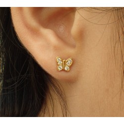 Butterfly Earrings, Gorgeous Pair of Butterfly, 14k Solid Gold with White Sapphires, Tiny Butterfly Earrings, Stud Post Earrings